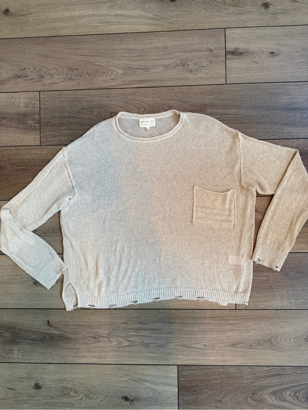 Beige Crewneck Pocket Sweater